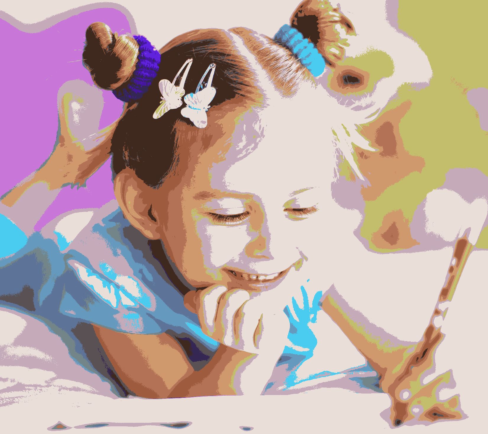 Happy little girl painting in her room
